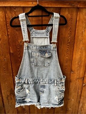 Bluesteel Distressed Denim Short Overalls Size 6